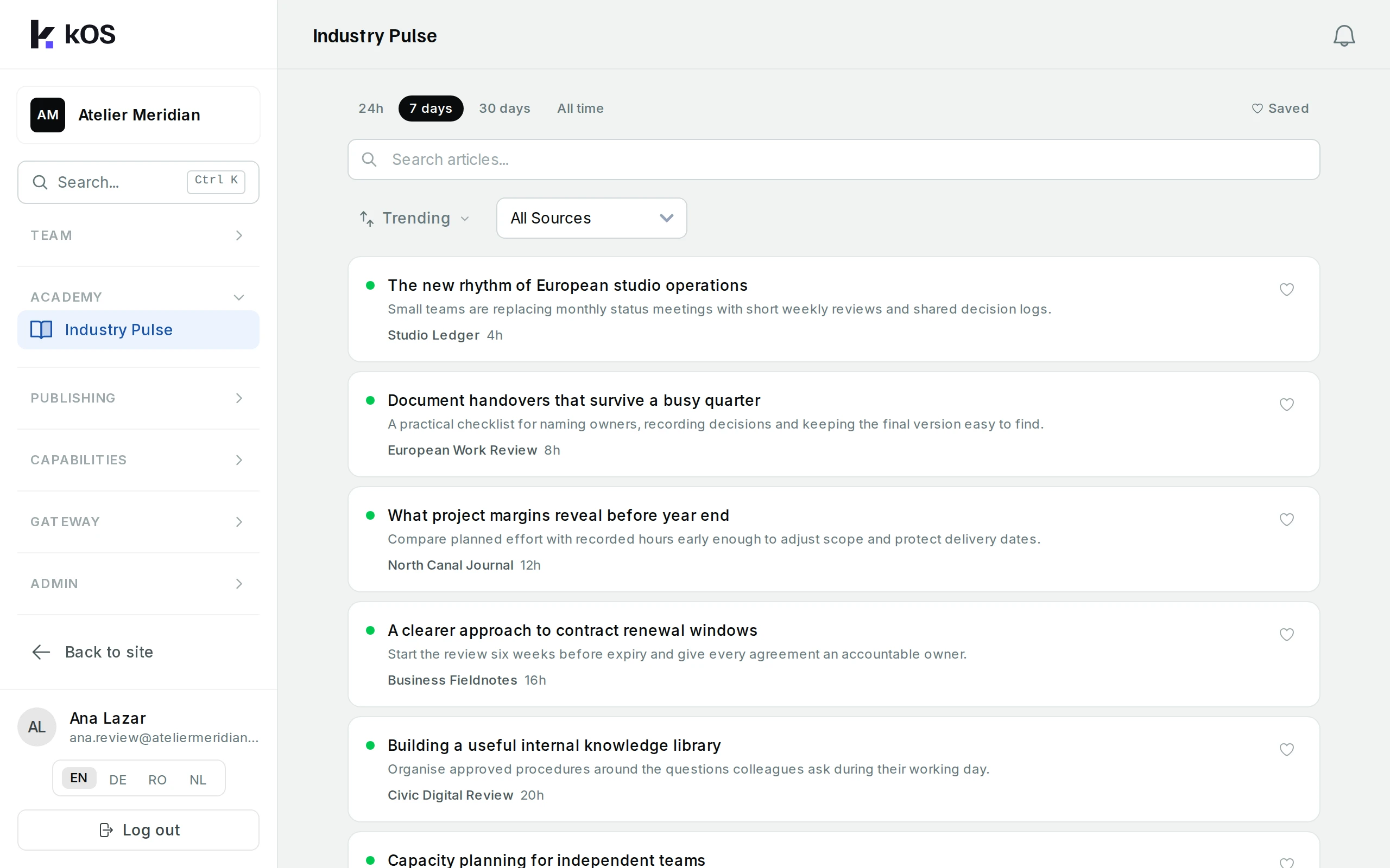 Industry articles with sources and summaries