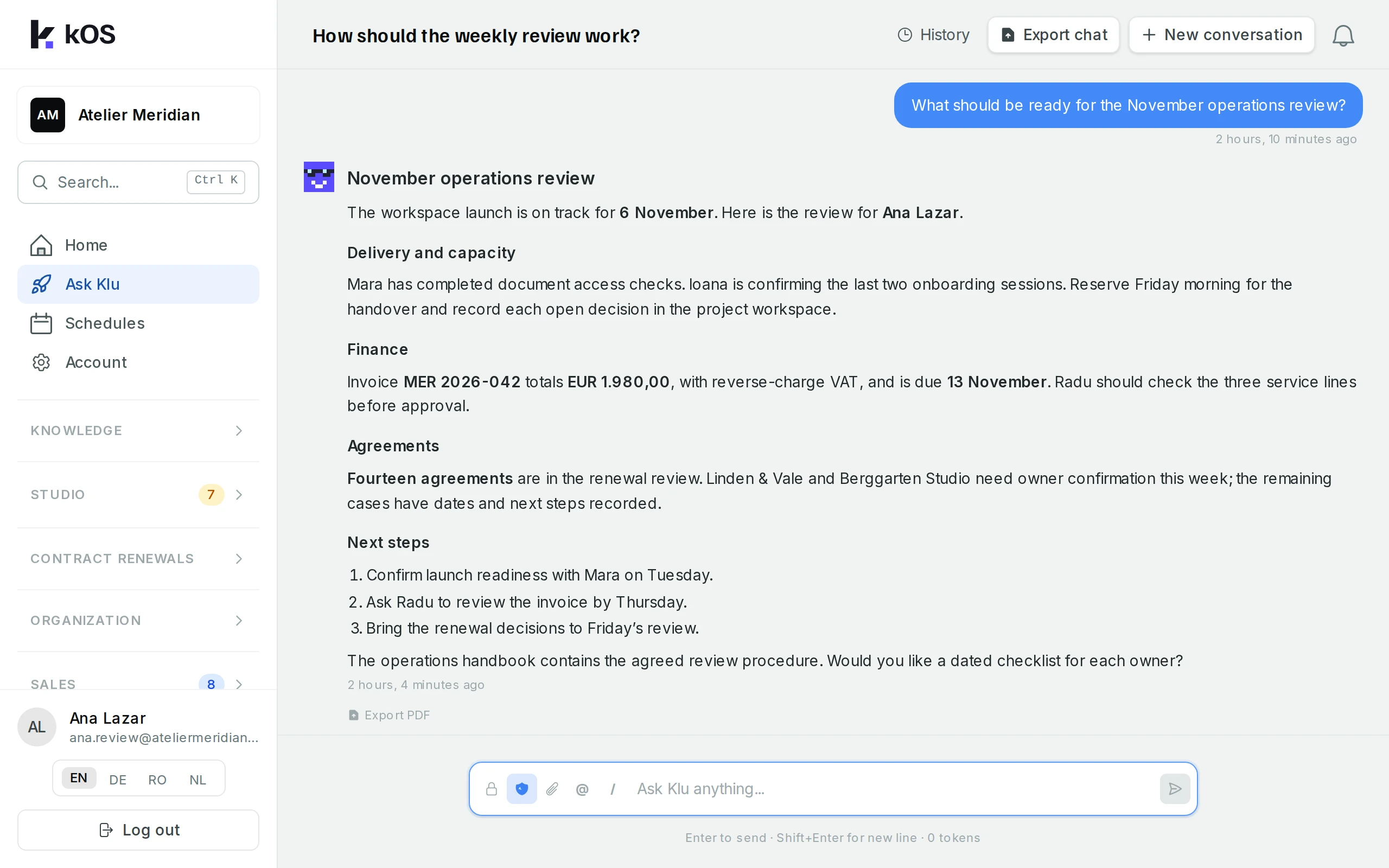 Klu response with supporting project records